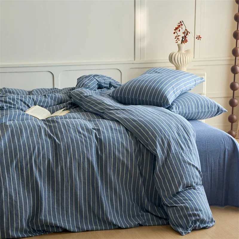 Luxury 100% pure cotton striped 3-piece down duvet cover set (1-piece set+2-piece set) yarn dyed soft bedding multiple sizes X250408