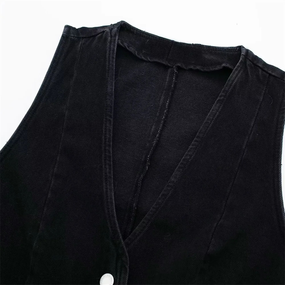 PB ZA Spring Summer Womens Short denim Tank Top in Stock Double breasted Midi Denim Skirt Set 250408