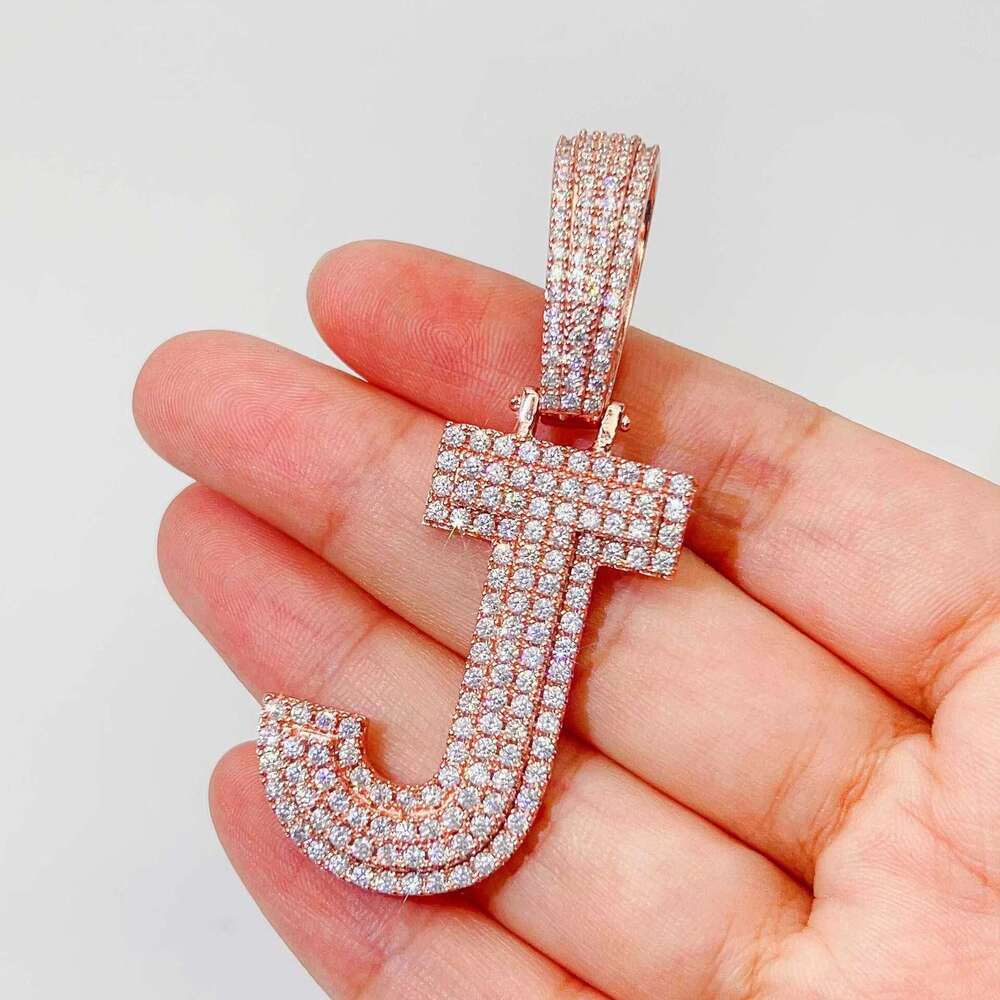 Hiphop Iced Bg Moissanite Dias Letter Sterg Sier 3D Initial Necklace