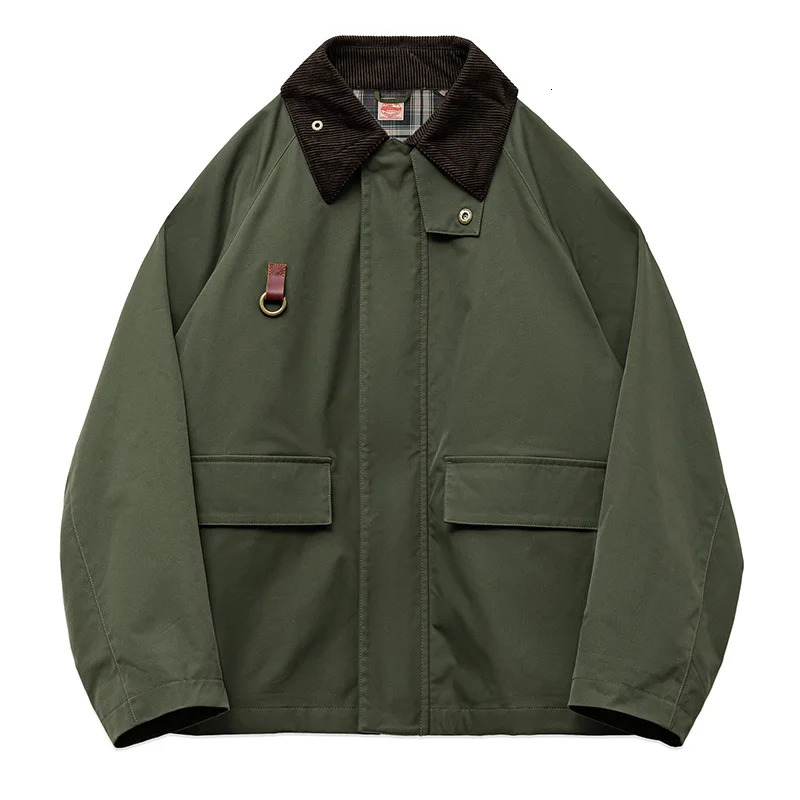 Maden Retro Womens Corduroy Patch Work Jacket Green Casual Collar Spey Hunting Spring Zipper Front Coat 250407