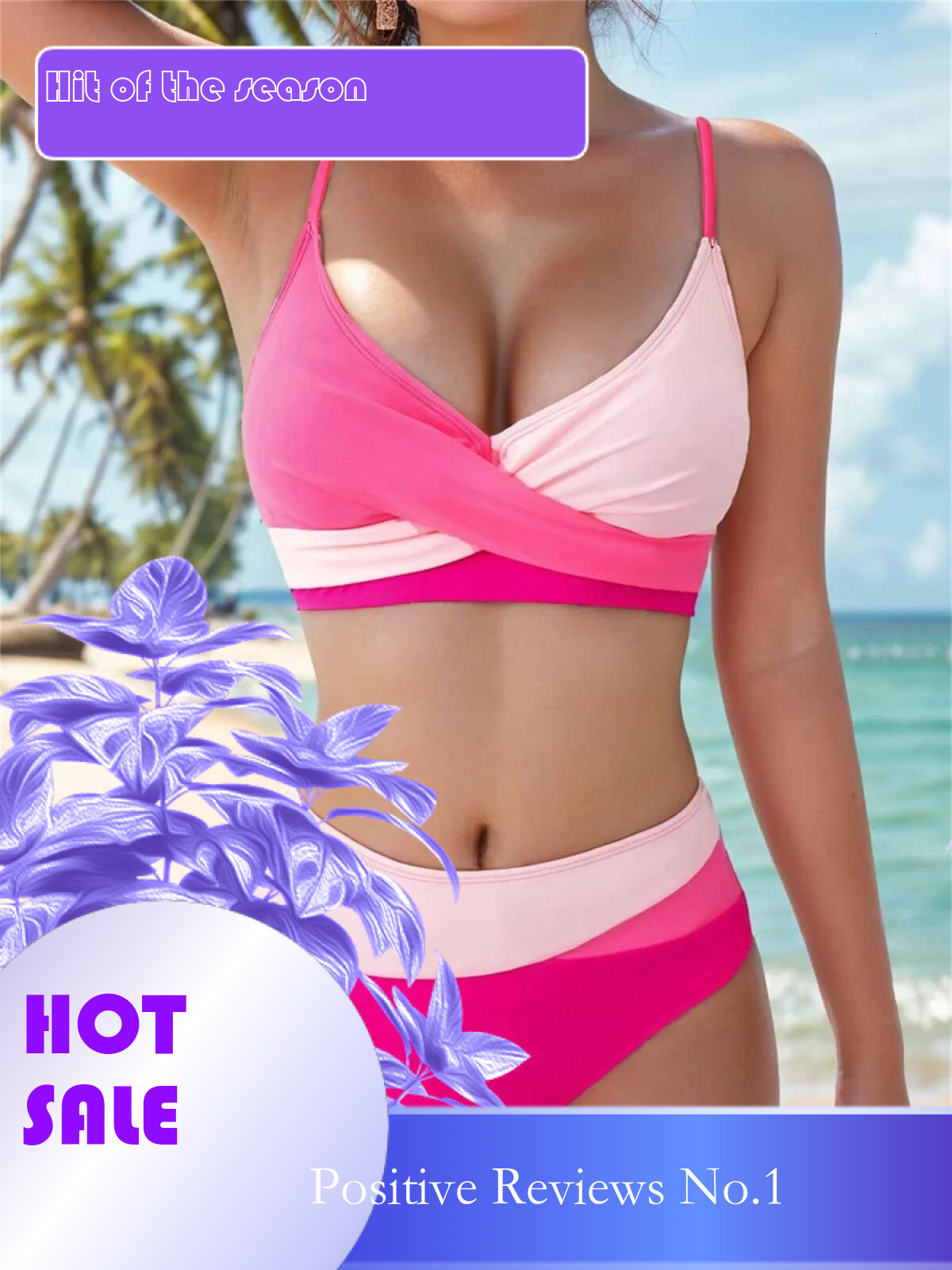 Dongdumaoyi High Waist Bikini Women Pink Contrast Push Up Cross Two Piece Swimsuit Summer Patchwork Beach Bathing Suit Swimwear Biquini