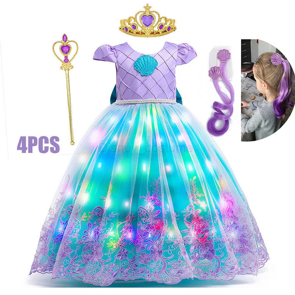 Disney Girls Ball Gown LED Light Up Dress for Birthday Party Mermaid Dresses Costume Luxury Princess Carnival Cosplay Outfits Ball Gown X250408
