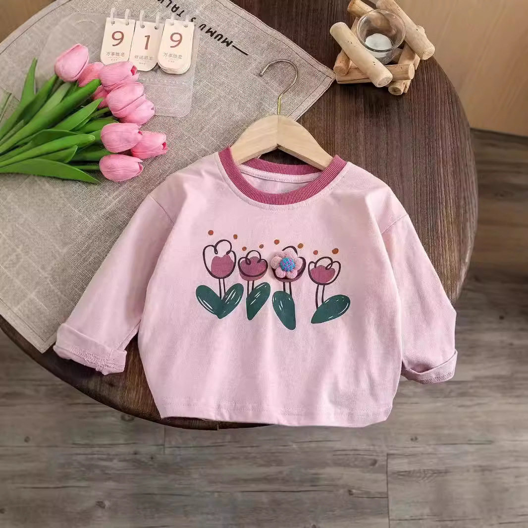 Ddmyshoesvip New Fashion T Shirt For Autumn Clothing Baby Girls Long Sleeve Bottom Shirt Children S Versatile Korean Version Flower Top