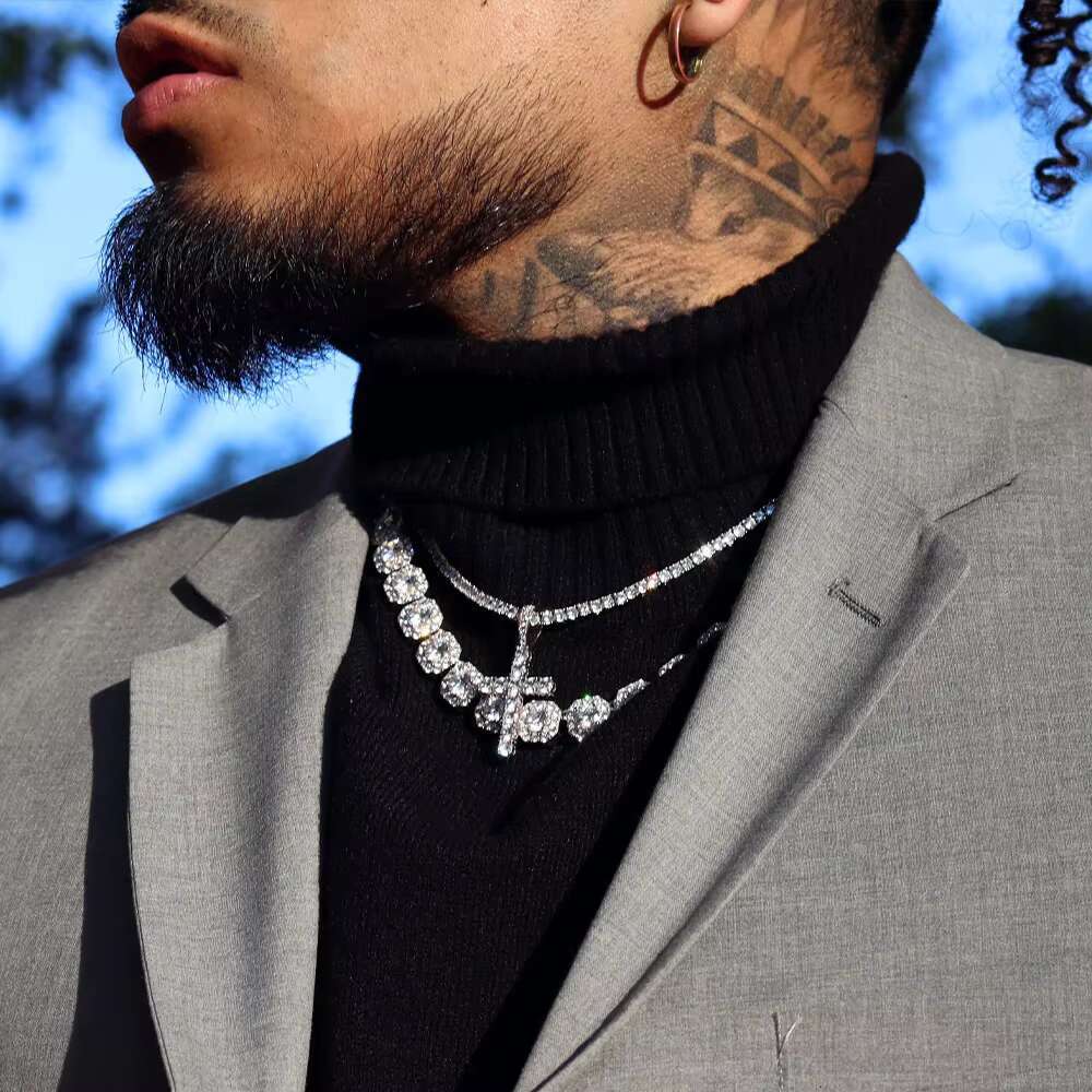 Moissanite Chain Hiphop 10mm Cluster Tennis Chain 925 Sterling Silver Iced Out VVS Moissanite Tennis Chain