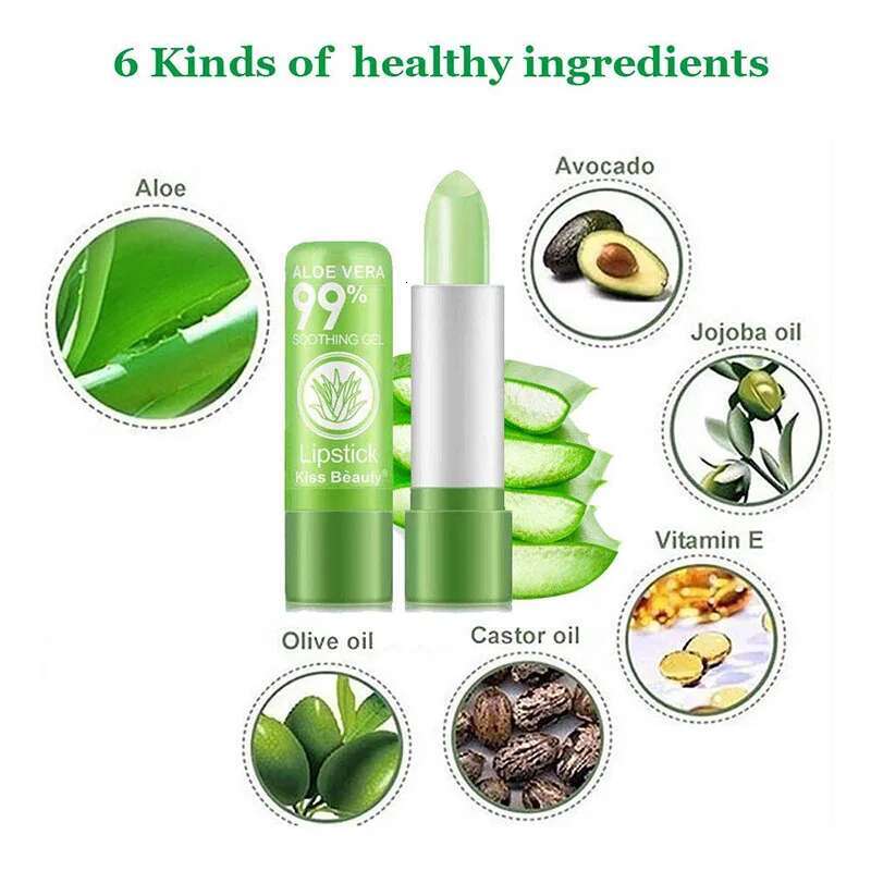 12Pcs/Set Aloe Vera Color Changing Tinted Lip Balm Long Lasting Nutritious Temperature Moisturizing Lipstick