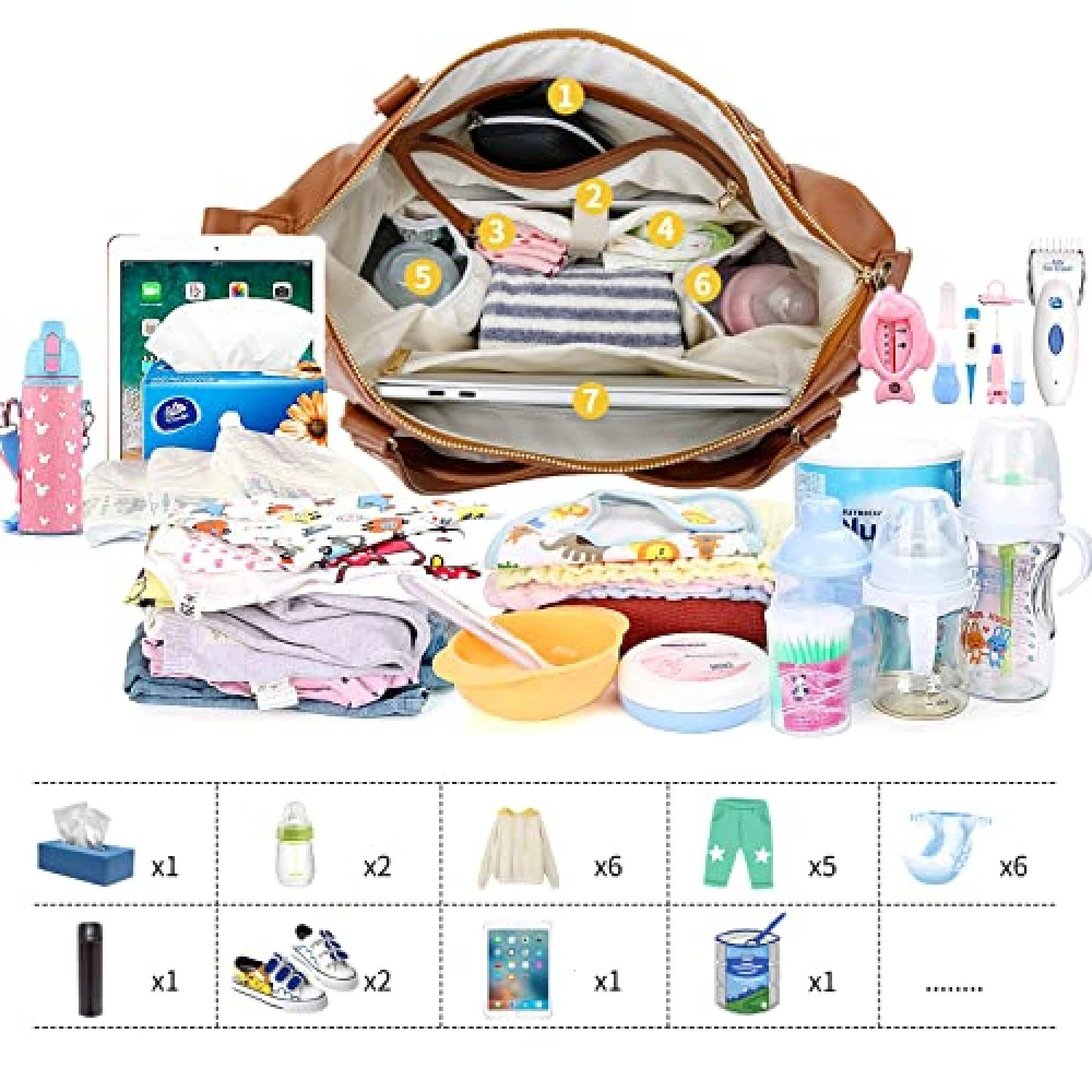 Leather Diaper Bag Tote Backpack for Mommy Dad Baby Nappy Organizer with Changing Station Stroller Straps Pacifier Case Boy Girl 250407