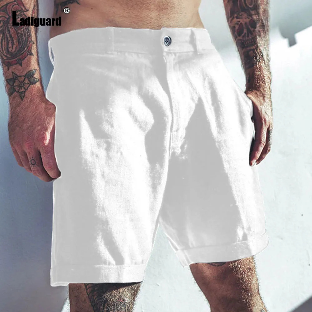 White Navy Cotton Linen Shorts Men Fashion Zipper Pocket Short Pants Male Streetwear Stylish simplicity Casual Beach Shorts 250407