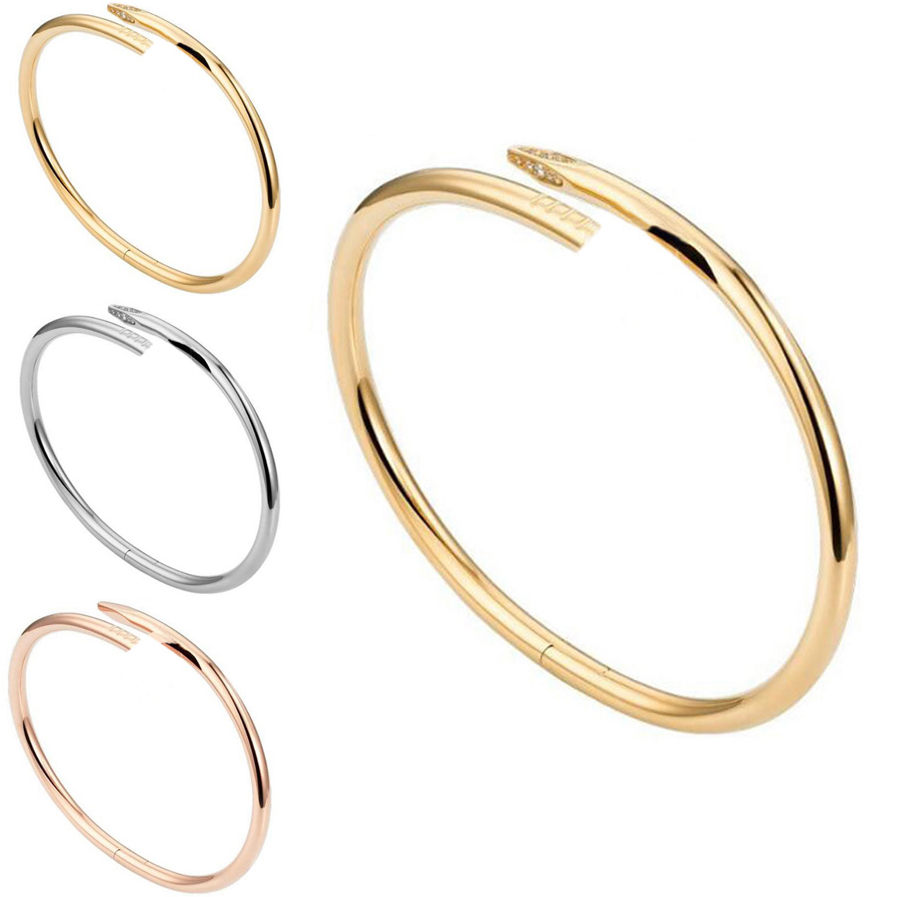 Designer Gold Silver Titanium Steel Nail love Bracelet Inlay Diamond Screw Cuff Just a Bracelets Women Men Jewelry Fashion Bangle Gift 17 19 Size