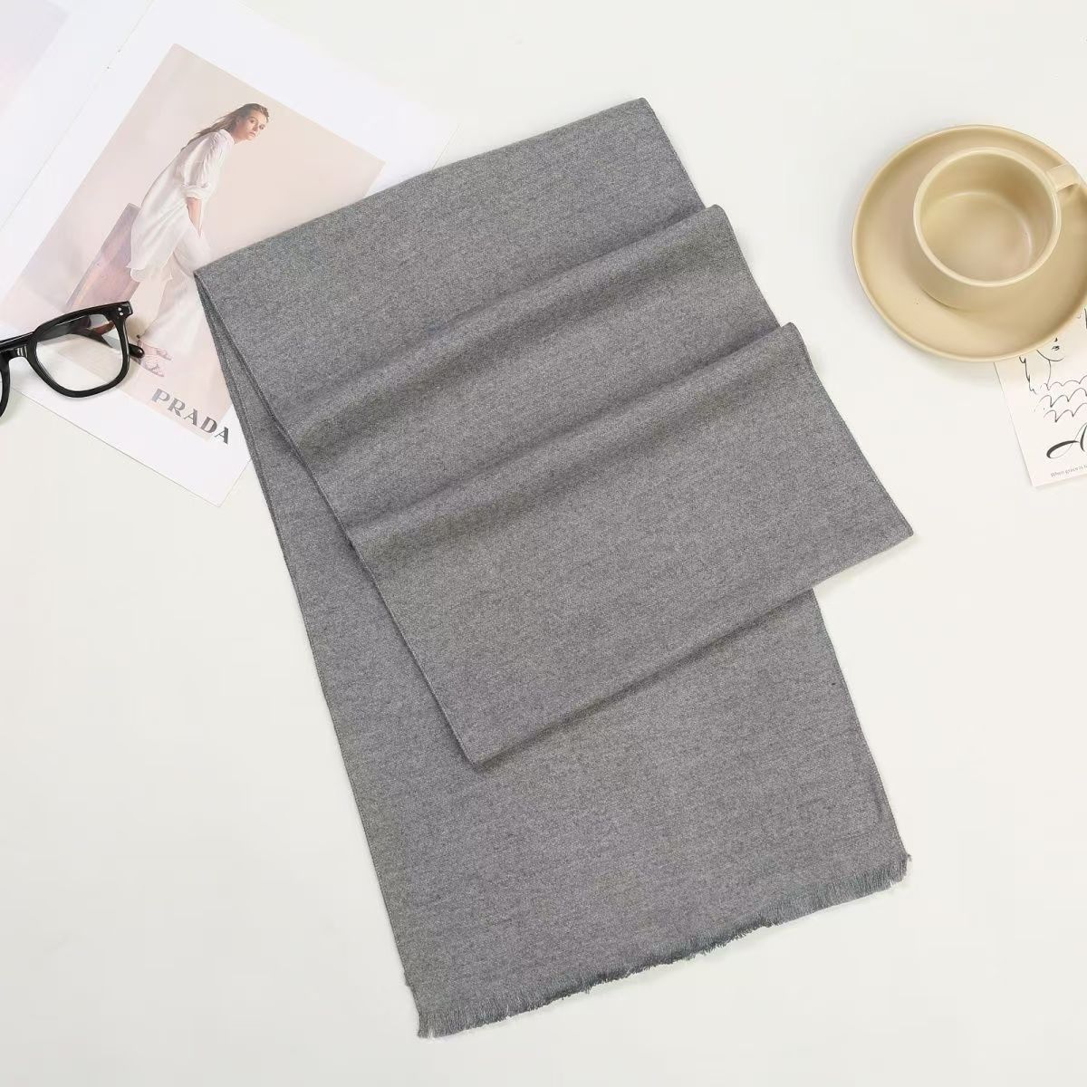 T436 Korean simple hot style French cute noble solid color square scarf knitted plain dopamine neck scarf