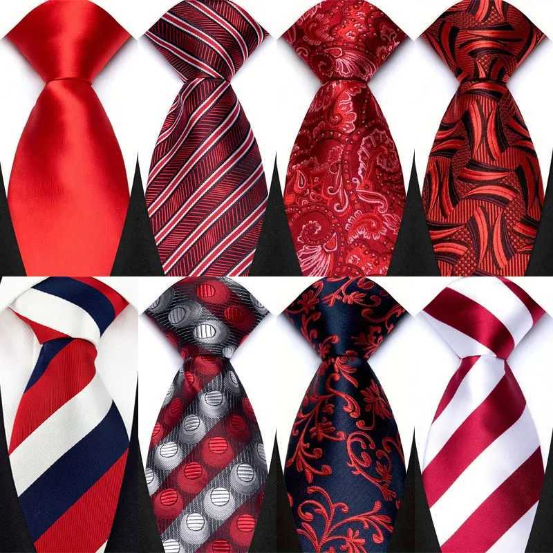 Luxury 8CM Mens Necktie Red Color Solid Stripes Paisley Ties For Man Gro Jacquard Woven Neck Tie For Business Wedding Party X250407