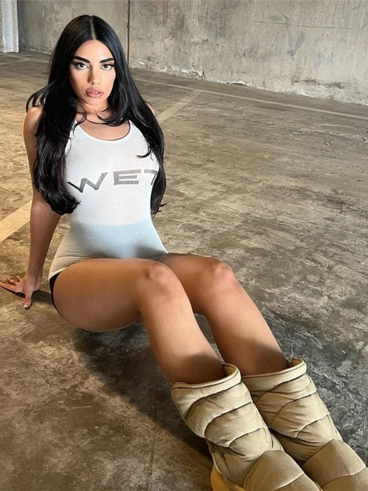White Crop Top Women Streetwear Letters Printing Y2k Clothes Sleeveless Ropa De Mujer Transparent Camison Verano Rave Outfit 250407