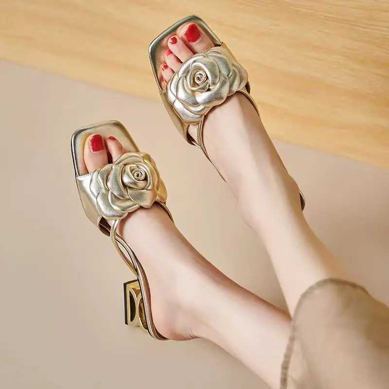 Womens shoes 2024 new summer Fi flower black beige gold dress party wedding womens shoes size 34-42XJ250407