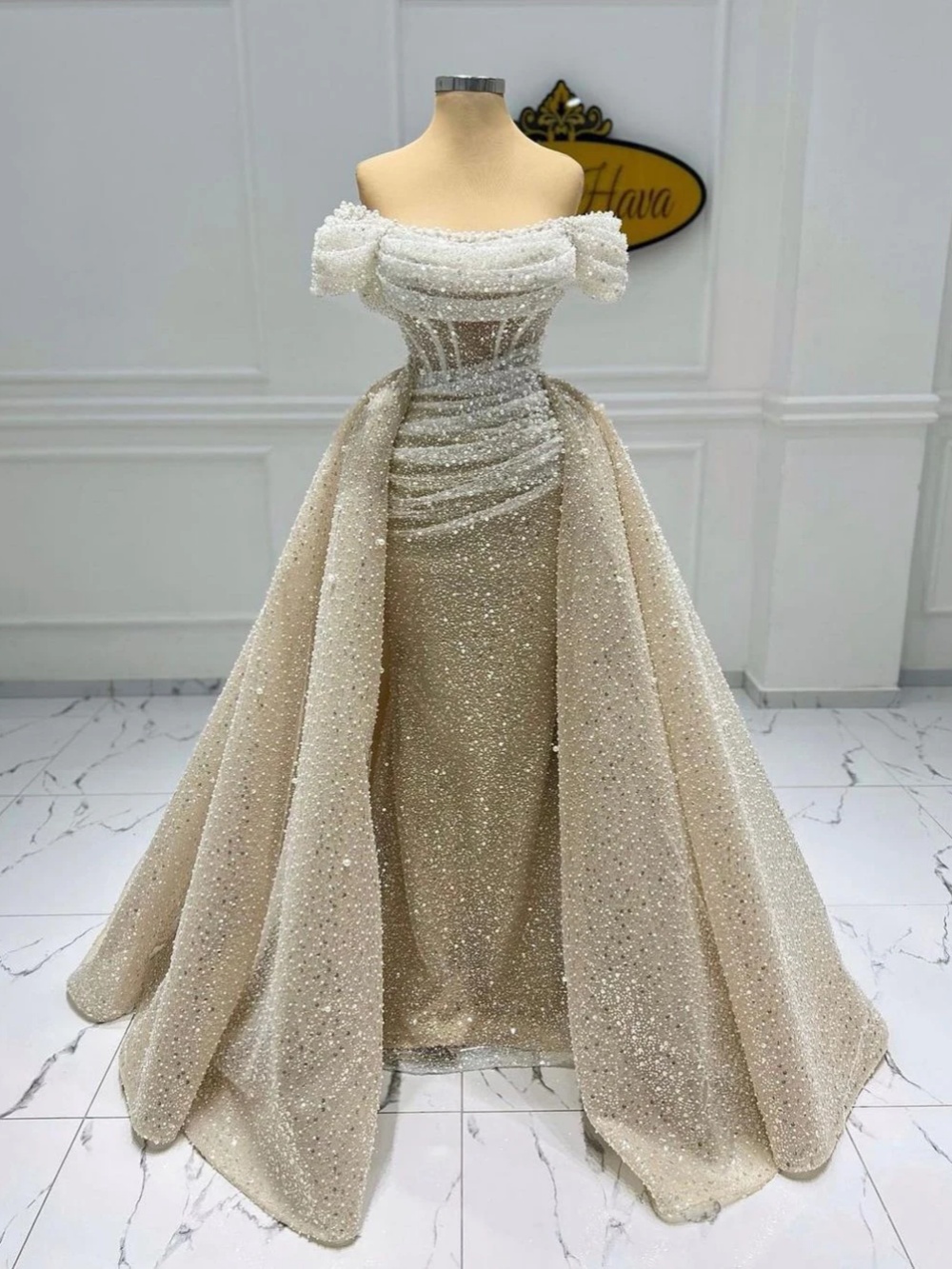 Elegant Mermaid Wedding Dress Pearls Beaded Sequins Off Shoulder Bride Gown Detachable Sweep Train Bridal Dresses Customized