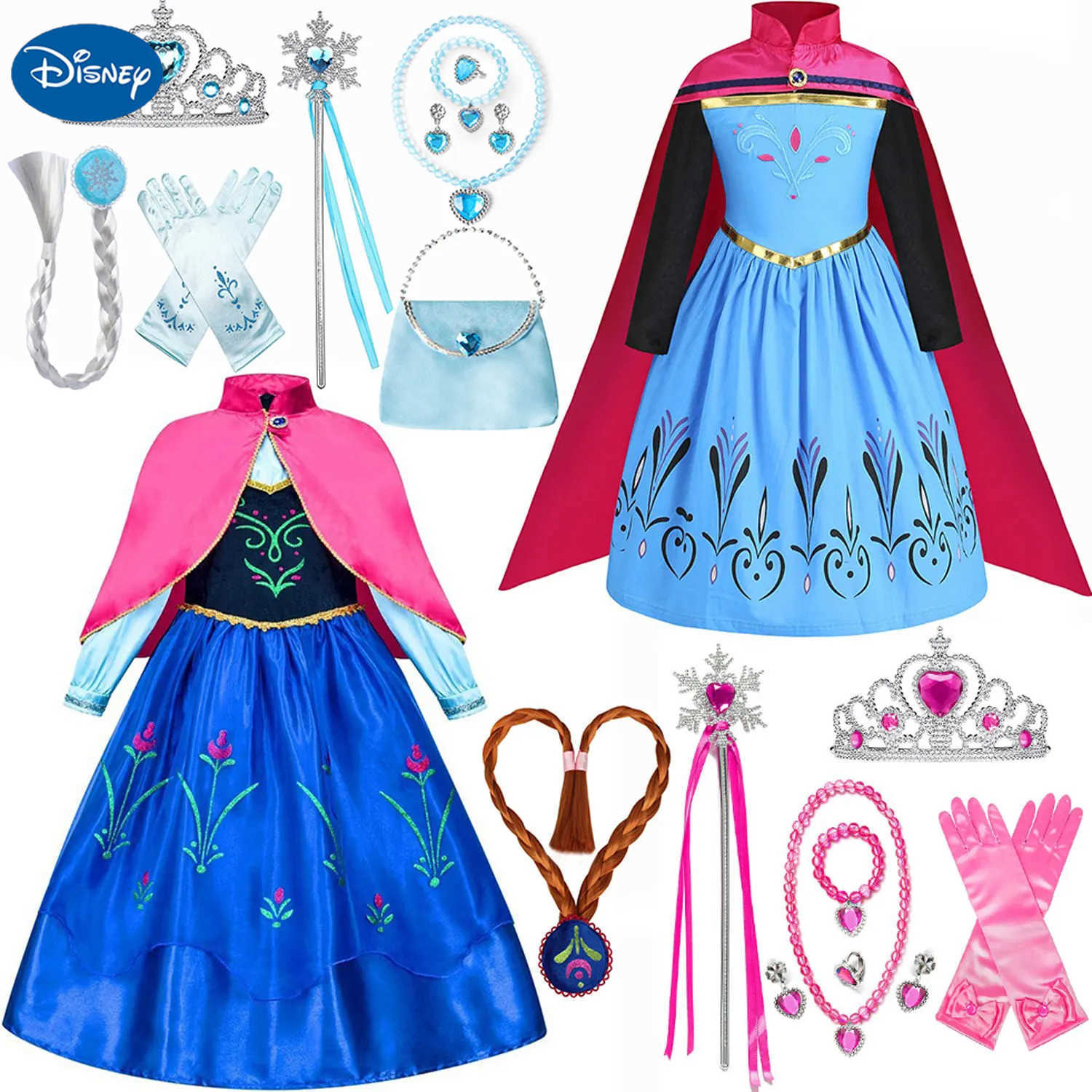 Disney Girl Anna Elsa Dress Childrens Halloween Role Playing Costume Childrens Princess Dress Carnival Birthday Elegant Party Costume 3-10 Years X2504