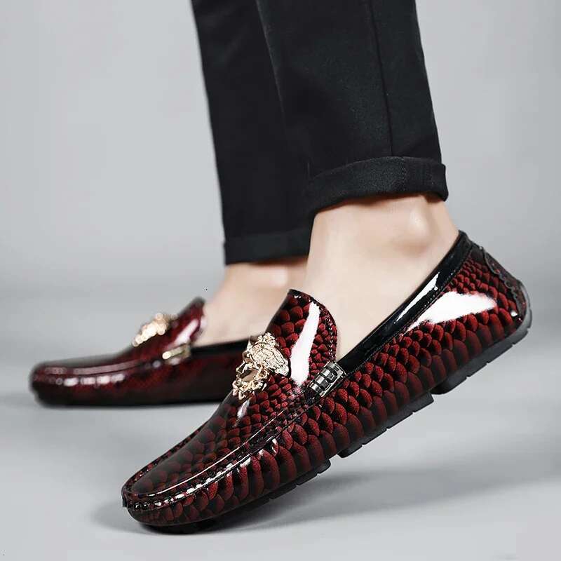 Trendy Mens Fashion Casual Popular Youth Daily Walking Shoes Red Business Moccasins Loafers Large Size 38-48