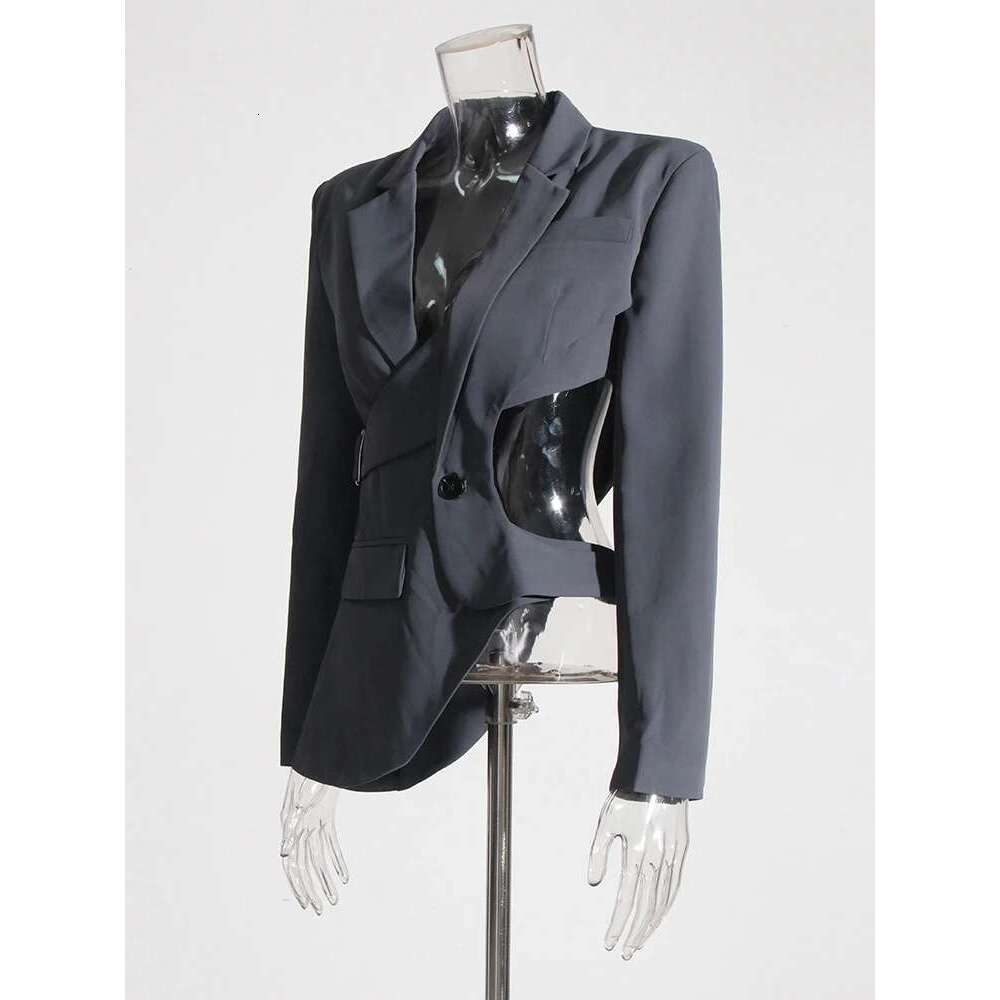 TWOTWINSTYLE Solid Hollow Out Backless Slimming Blazers For Women Notched Collar Long Sleeve Spliced Button Blazer Female New