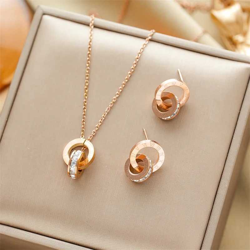 Elevate Your Style! Stainless Steel Roman Numeral - Inscribed Gold Jewelry Set Necklace Earrings Bracelet Y250408