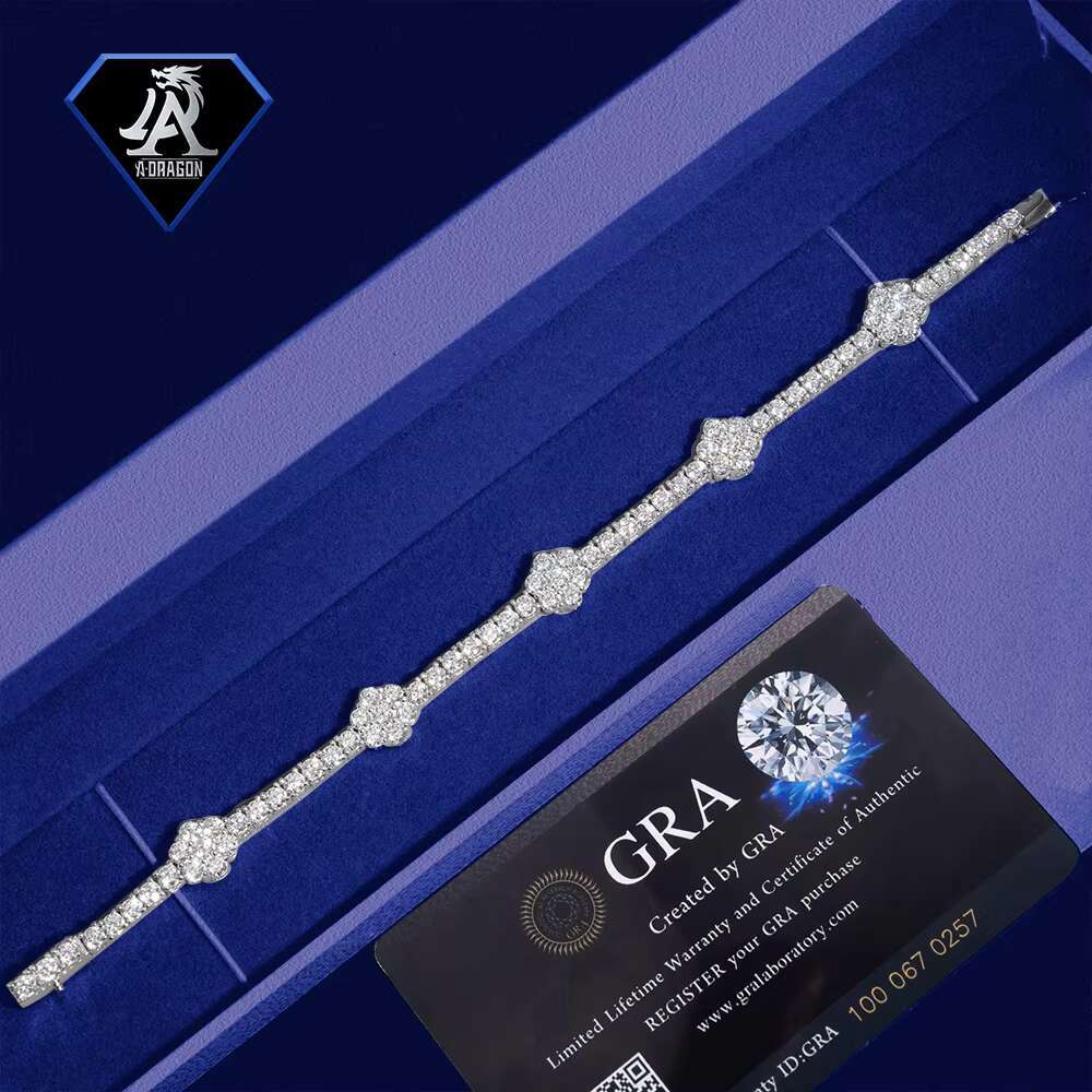 New S925 Silver 3mm D Color Moissanite Flower Design Hip Hop Tennis Bracelet for Unisex