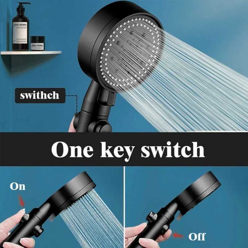 3 pieces/set adjustable silver/black shower high-pressure water-saving shower with 5 modes+wall mounted bracket+1.5M hose Y250407