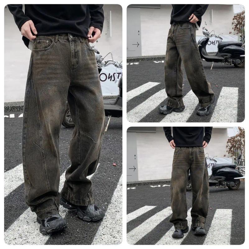 Men's Jeans Autumn Stylish Retro Men Wide Leg Spliced Denim Trousers Male's Y2k Pants