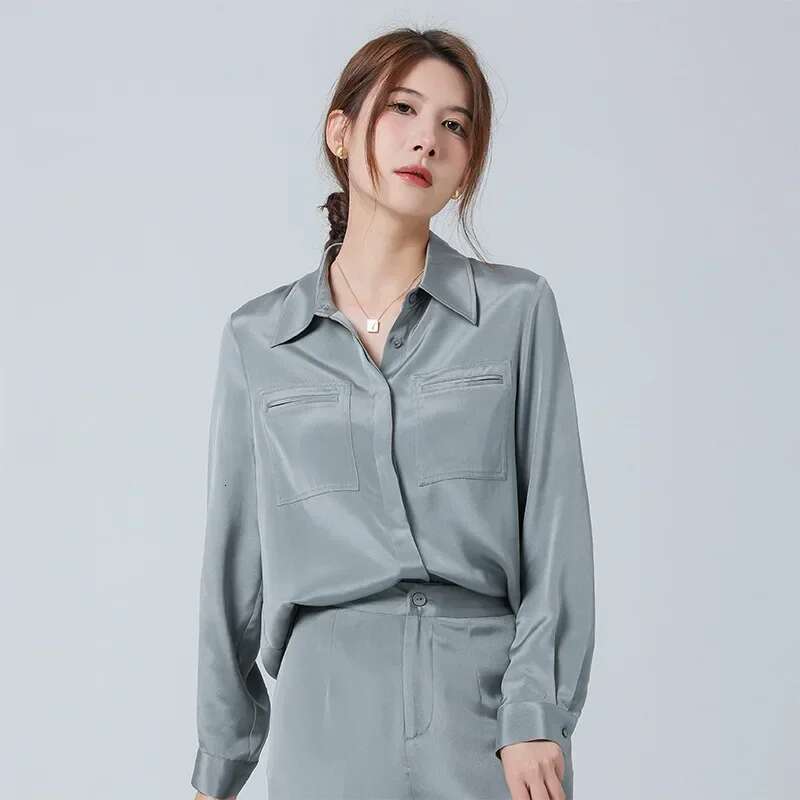 New Heavyweight Pants Set For Women's Simple Mulberry Silk Shirt Long Sleeved Two Piece Sets Womens Outifits