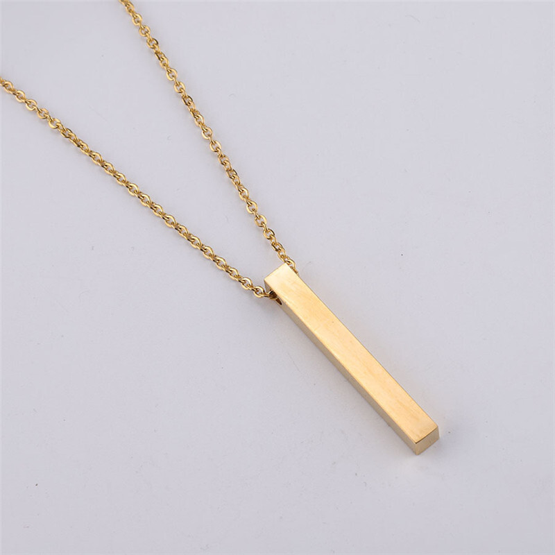 Smooth stainless steel three-dimensional long pendant for men women, simple and versatile perforated square column necklace