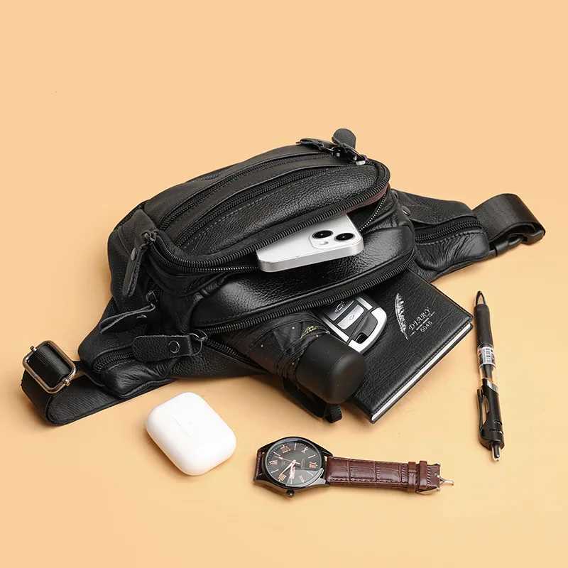 Fashionable mens leather phone bag mens leather messenger bag mens travel waist bag Z250407