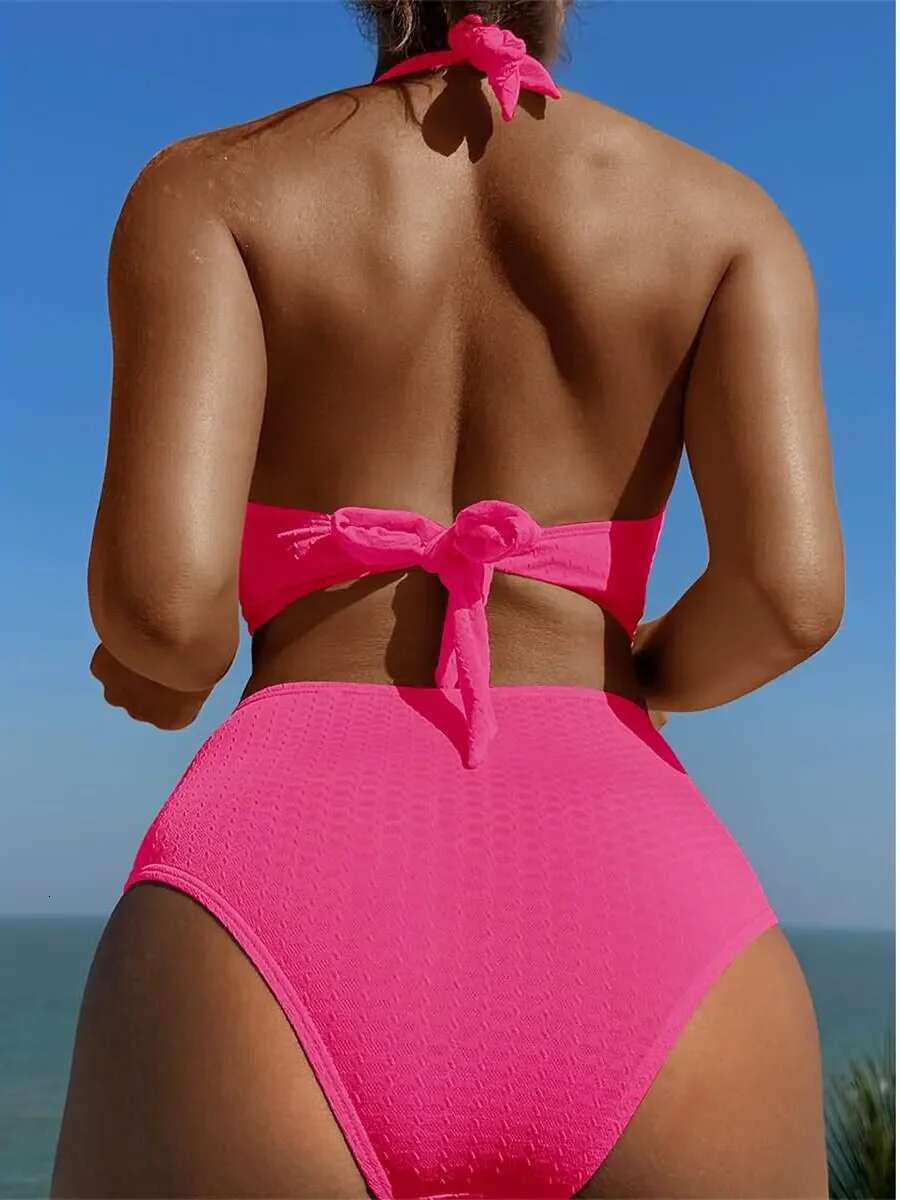 Dongdumaoyi Sexy V Neck Bikini Set High Waist Swimsuit Women Orange Black Push Up Rib Swimwear Summer Bathing Suit Bikinis Beachwear