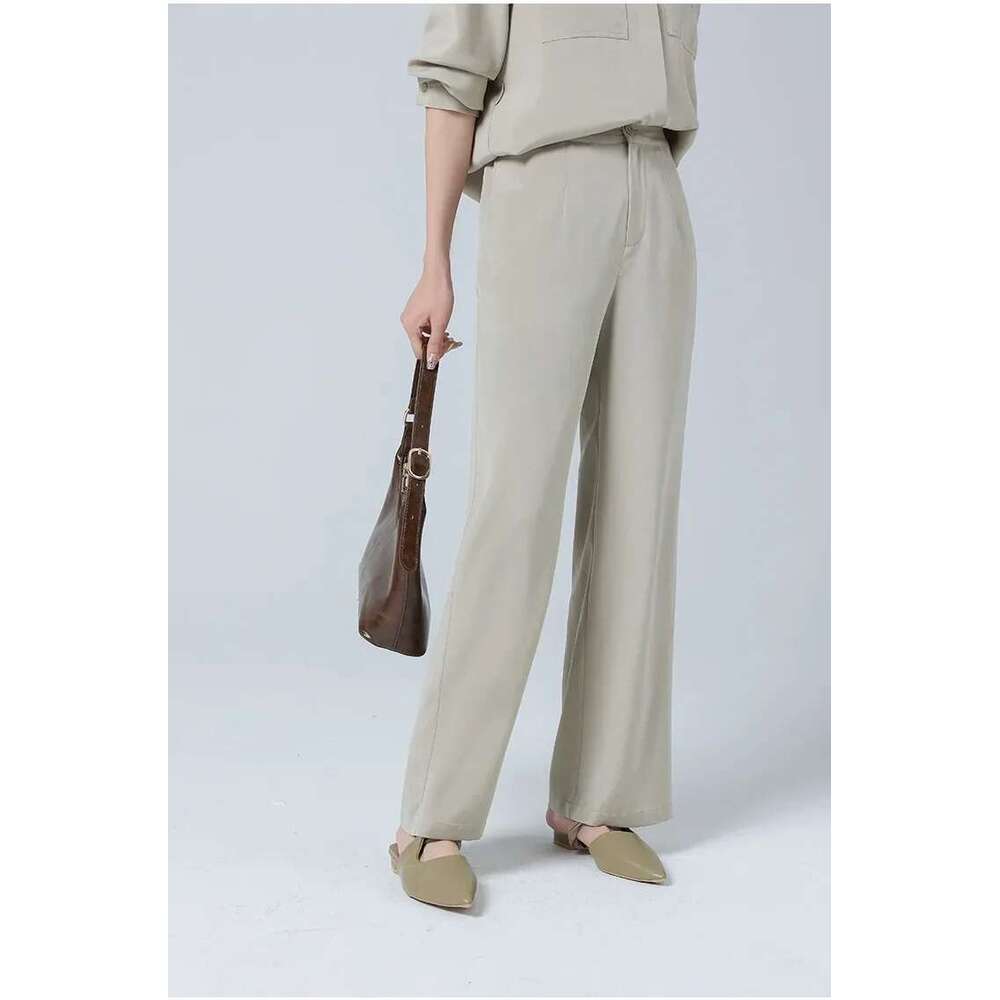 New Heavyweight Pants Set For Women's Simple Mulberry Silk Shirt Long Sleeved Two Piece Sets Womens Outifits