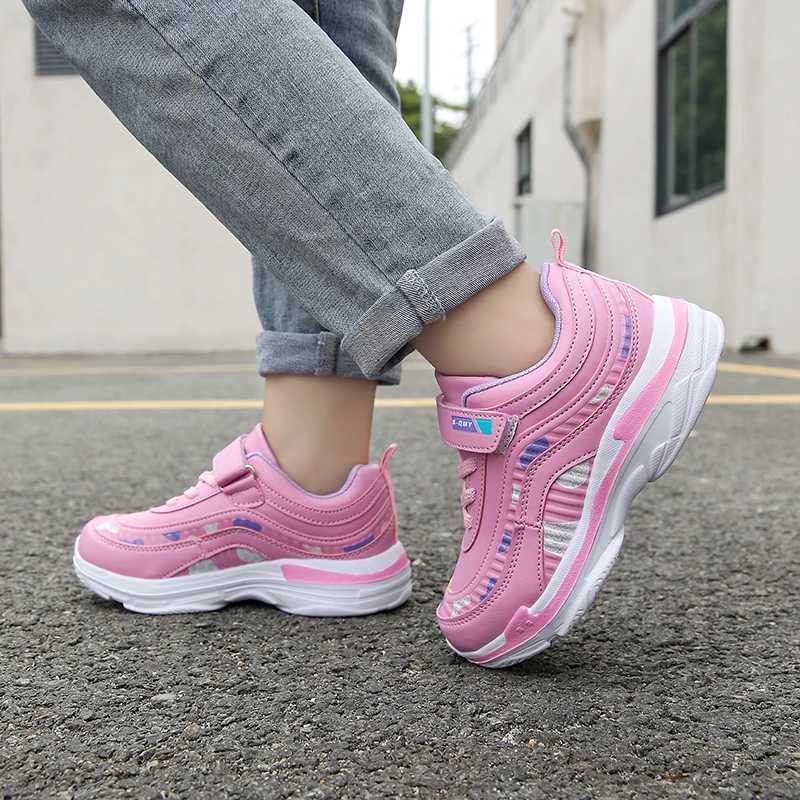 Girls sports shoes waterproof running childrens sports shoes casual leather pink breathable fashionable non slip lightweight childrens shoes W250407