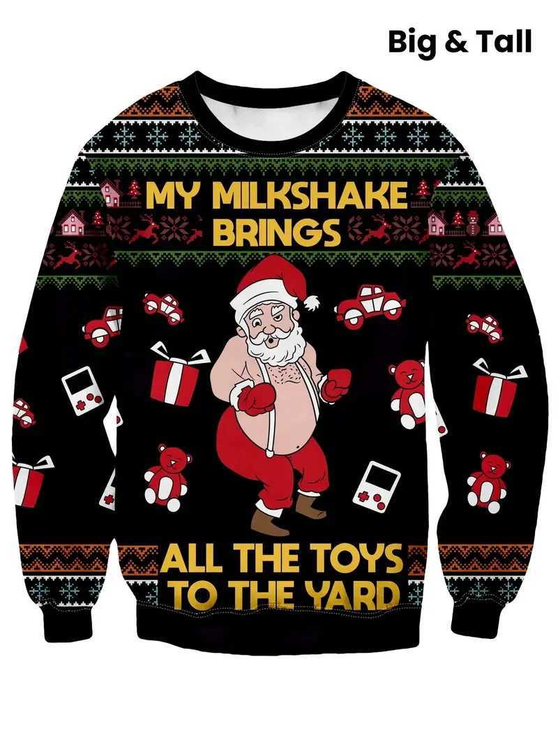 3D Print Ugly Santa Claus Sweatshirts For Men Women Merry Christmas Crew Neck Pullover Hoodies Clothes Mens Oversized Jumper S251110