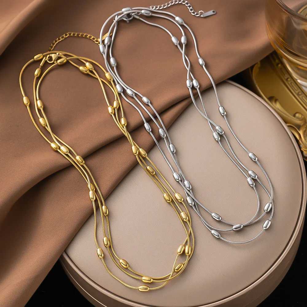 EILIECK New Stainless Steel Metal Multilayer Stacked Chain Necklace for Womens Fashion Waterproof Jewelry Set Y250408