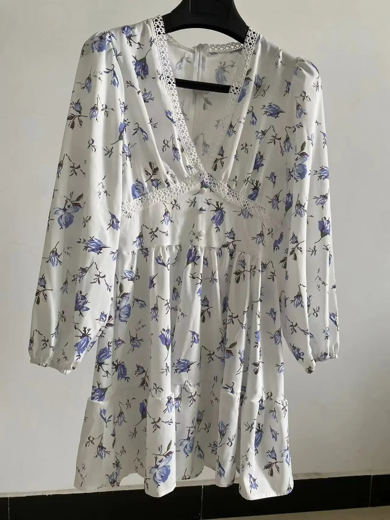 Womens floral print mini dress high waisted A-Line summer autumn long sleeved V-neck dress vintage beach vacation casual vest 250401