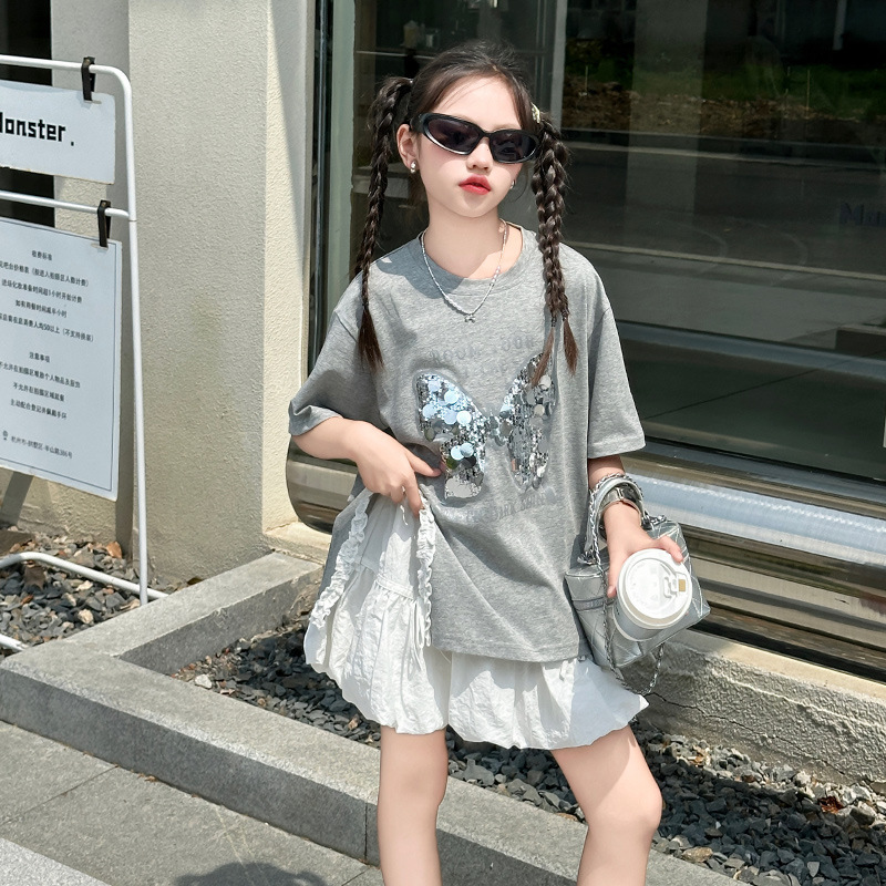 Ddmyshoesvip Summer Mid To Large Girls Short Sleeved New Clothing Children S Girls Butterfly Loose Korean Style Trendy T Shirt With Split