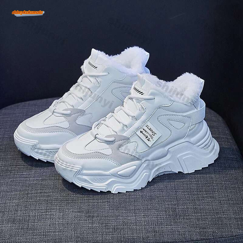Fashionable Women's Platform Winter Thick Lace and Bottom Walking Tracks, Warm Cotton Non-Slip Comfortable Sports Tracks #ddmykukumalu
