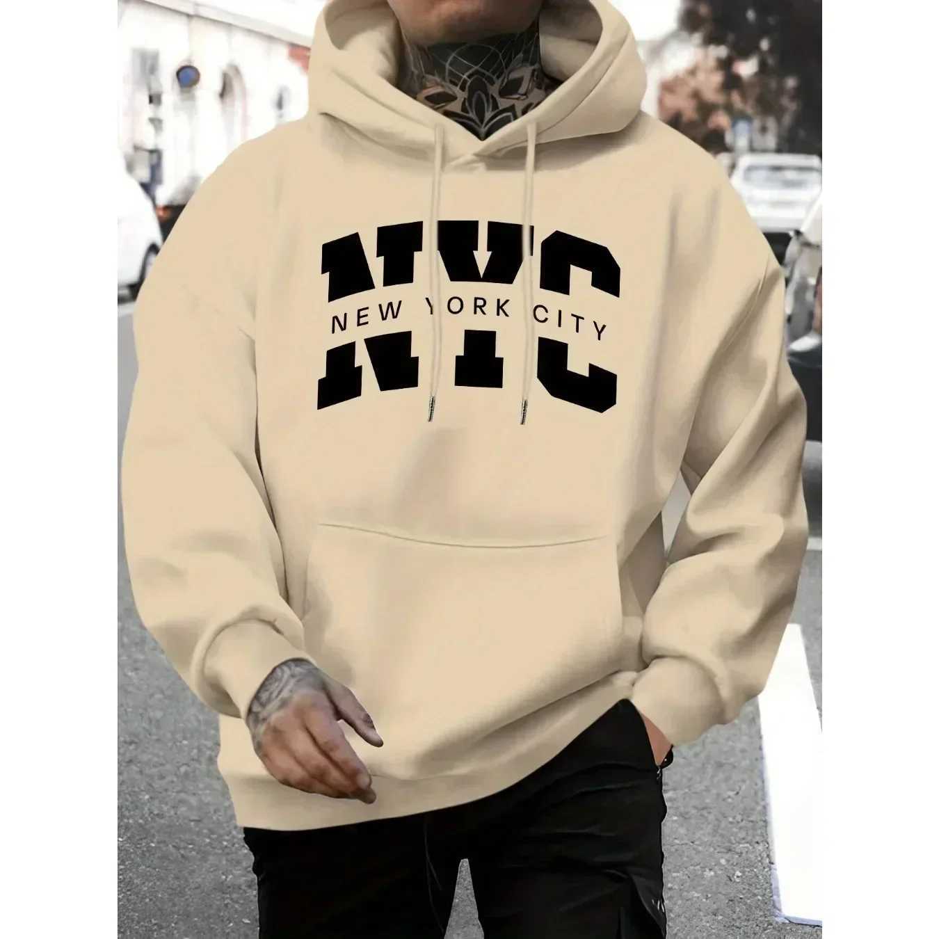 Mens New York letter printed hoodie with casual drawstring and pockets comfortable and practical long sleeved hoodie for autumn and winter W250408
