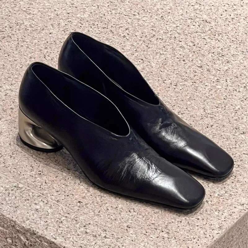 Women High Heels Square Toe 2025 Trend New Party Dress Elegant Chunky Leather Shoes Sexy Outdoor Atillas Mujer