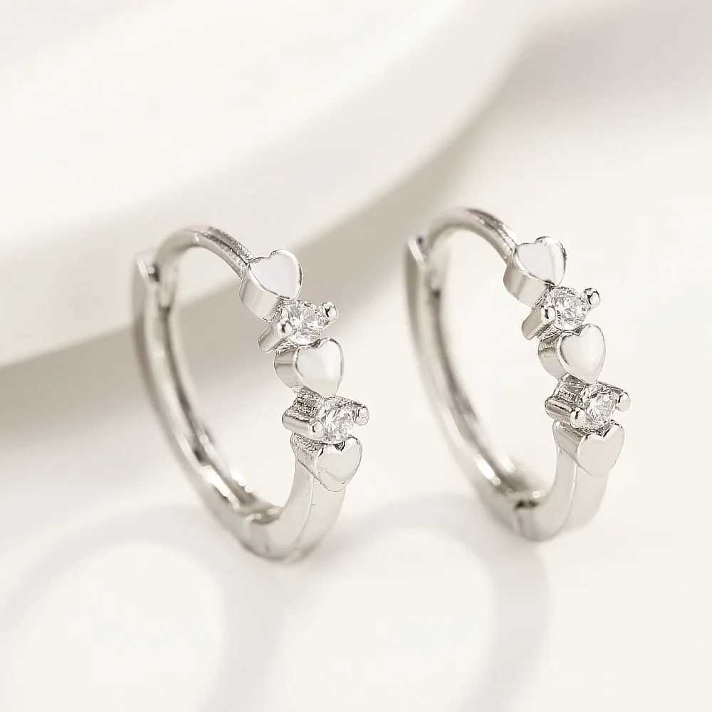 925 Silver Needle Small Circle Earring For Girl Women Stainless Steel Cz Heart Eardrop Hypoallergenic Piercing Ear Studs JewelryC250407