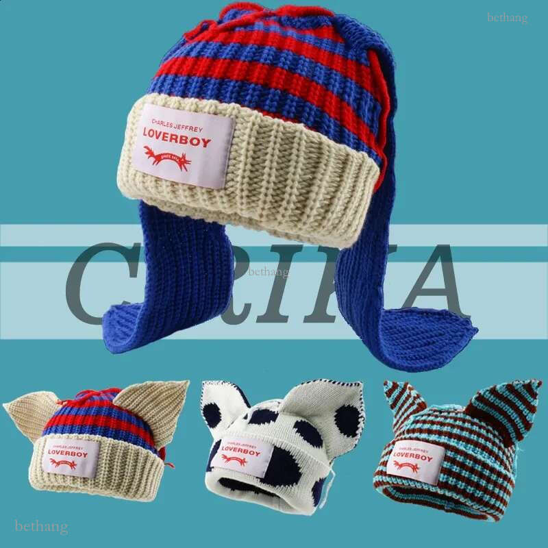 Cute Fashion Hooded Lover Ear Knit Double-layer Warm Fox Ear Woolen Hat Niche Design Hip-hop Personality Cold Hat 240813