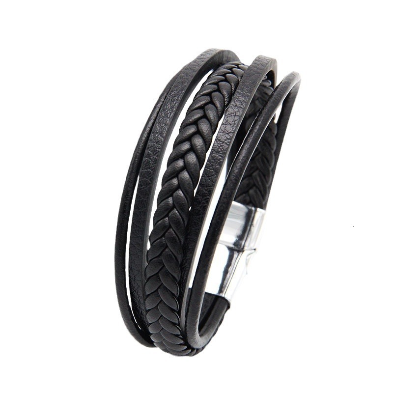 Multi layer woven men's leather rope magnetic bracelet hand jewelry