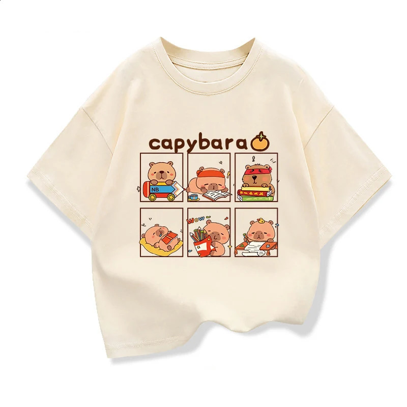 Children Short Sleeved Tees tshirt Cute Capibara Kids Cotton O-neck Casual Tops Loose T-shirt For Summer Teen Boys Clothes 250408