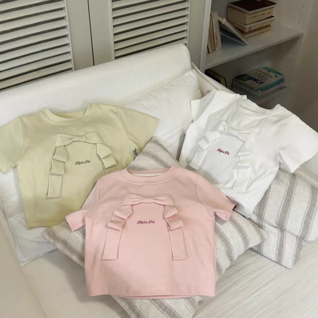 Ddmyshoesvip Girls Sleeved T Shirt New Bow Slimming Sweet And Versatile Short T Base Shirt For Children S Summer Wear