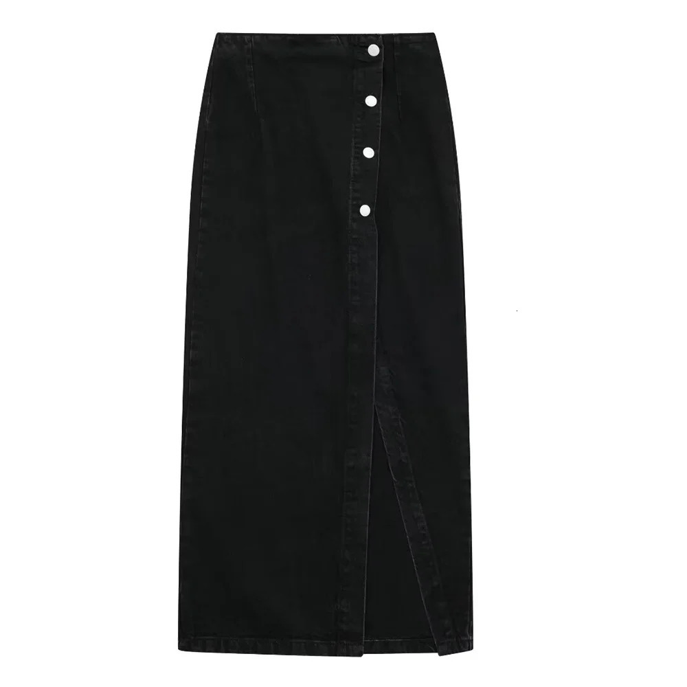 PB ZA Spring Summer Womens Short denim Tank Top in Stock Double breasted Midi Denim Skirt Set 250408