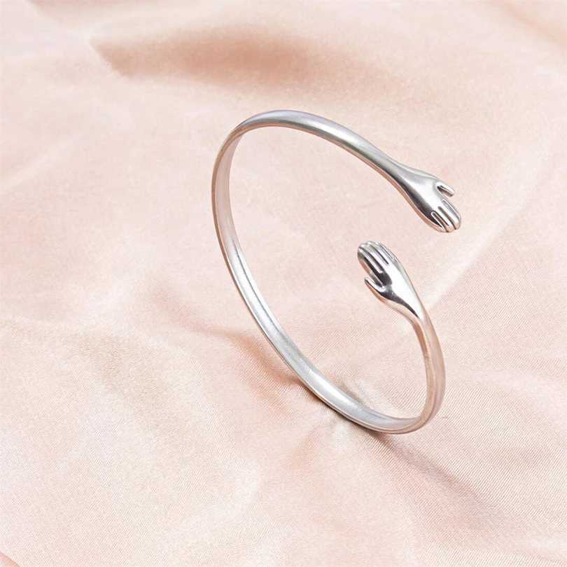Rantic Hug Hands Embrace Adjustable Open Bracelet Hand Cuff Thin Bangle for Wen Men Couple Jewelry Chic Wedding GiftsC250408