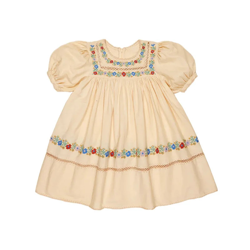 Korean Childrens Clothes Girls Dress 2025 Spring Summer Baby Girl Floral Printed Embroidered Short Sleeve Princess Dresses 250408