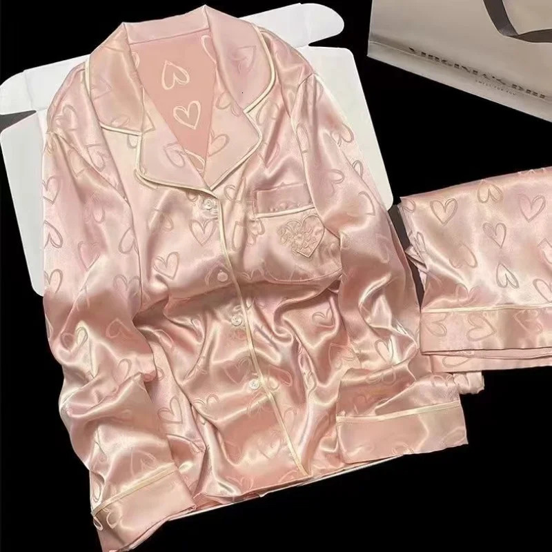 Love Sweet Cute Print 2 Piece Womens Pajamas Set Y2K Outside Spring Casual Womens Pajamas Korean Style Nightwear Fashion 250408