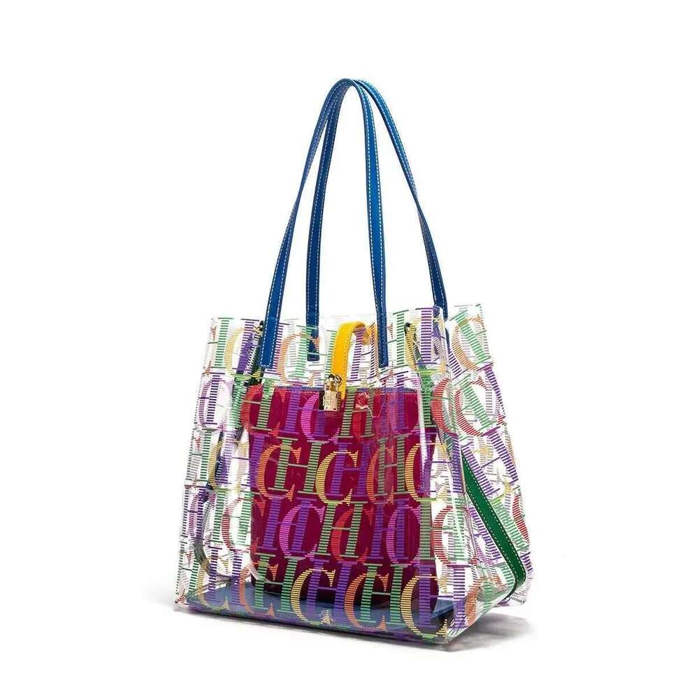 CH Bucket Large Capacity Tote Transparent TPU Material Letter Printed Shopping Bag Travel Crossbody Women's