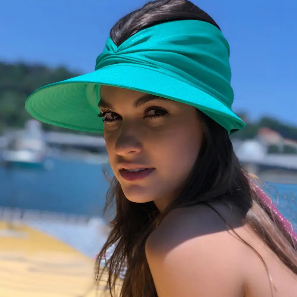 Womens UV resistant wide eave sun hat pleated womens foldable beach vacation summer 250326