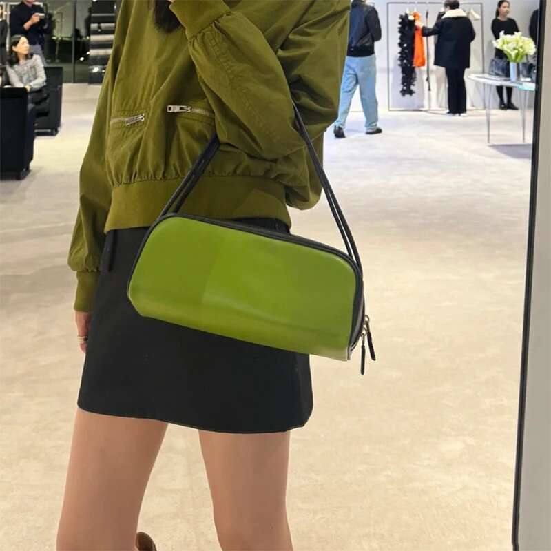 Brand Design Colorblock Genuine Leather Women Bowg Shoulder Large Capacity Commuter Handbag For Ladies Armpit Bag