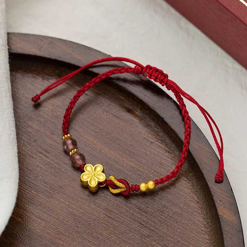 Lucky Peach Bloss Transfer Bead Bracelet for Wen Men Handmade Braided Rope Adjustable Bracelet Couple Jewelry GiftsC250408
